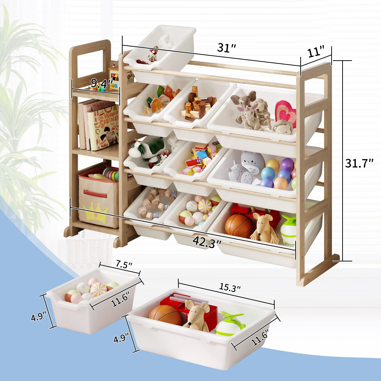 Toy Storage Organizer with Bookshelf and 12 Bins