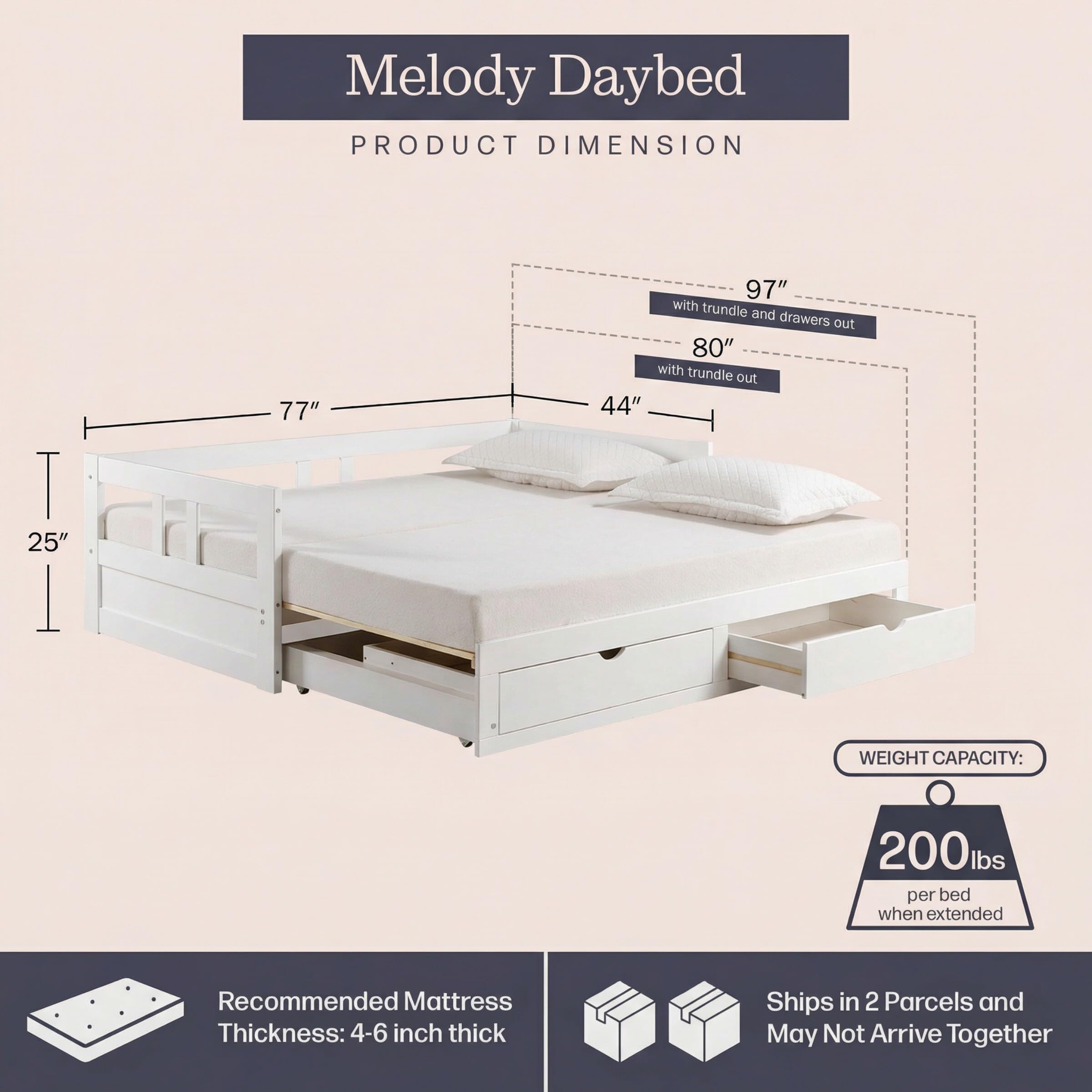 Convertible Twin to King Daybed with Trundle and Storage