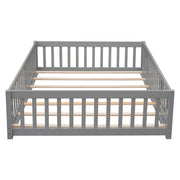 Full Size Montessori Floor Bed Frame with Convertible Door & Wood