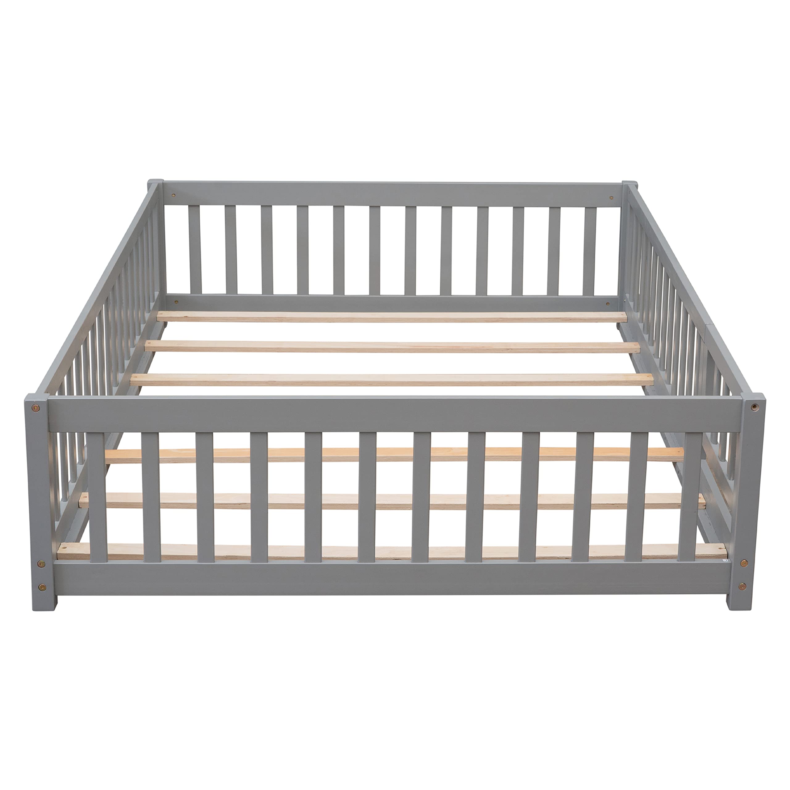 Full Size Montessori Floor Bed Frame with Convertible Door & Wood