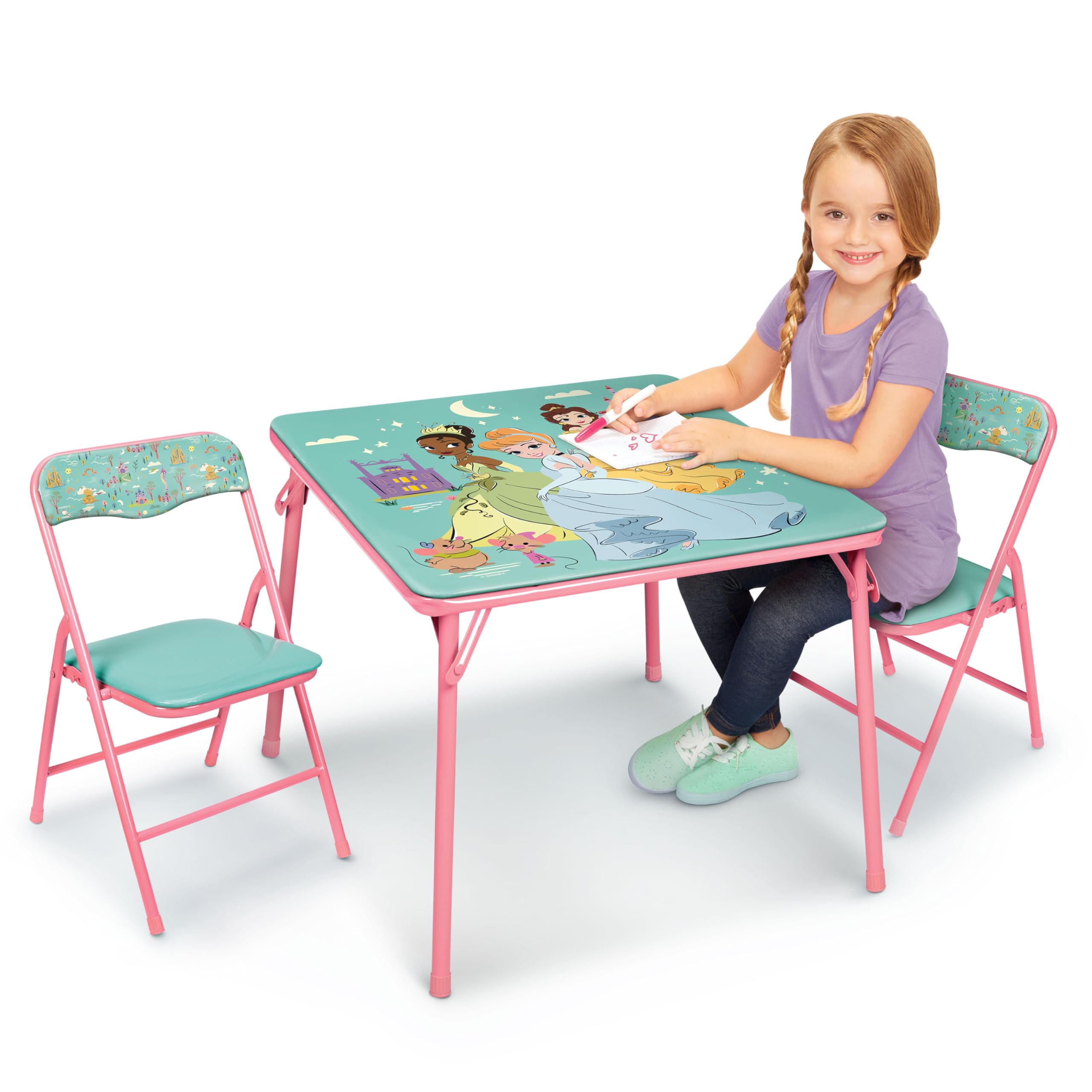 Girls Folding Table & Chairs Set for Kids and Toddlers 36 Months Up to 7 Years