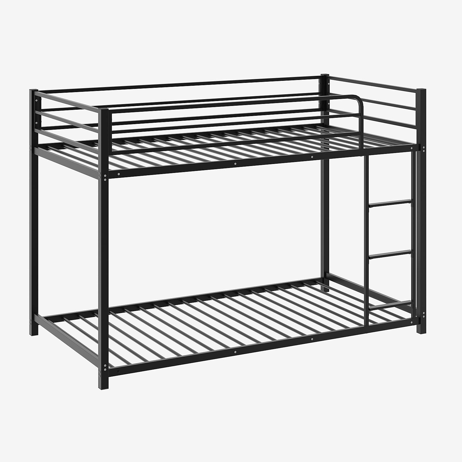 Bunk Bed Twin Over Twin, Metal Twin Size Bed Frame with Safety Guardraild