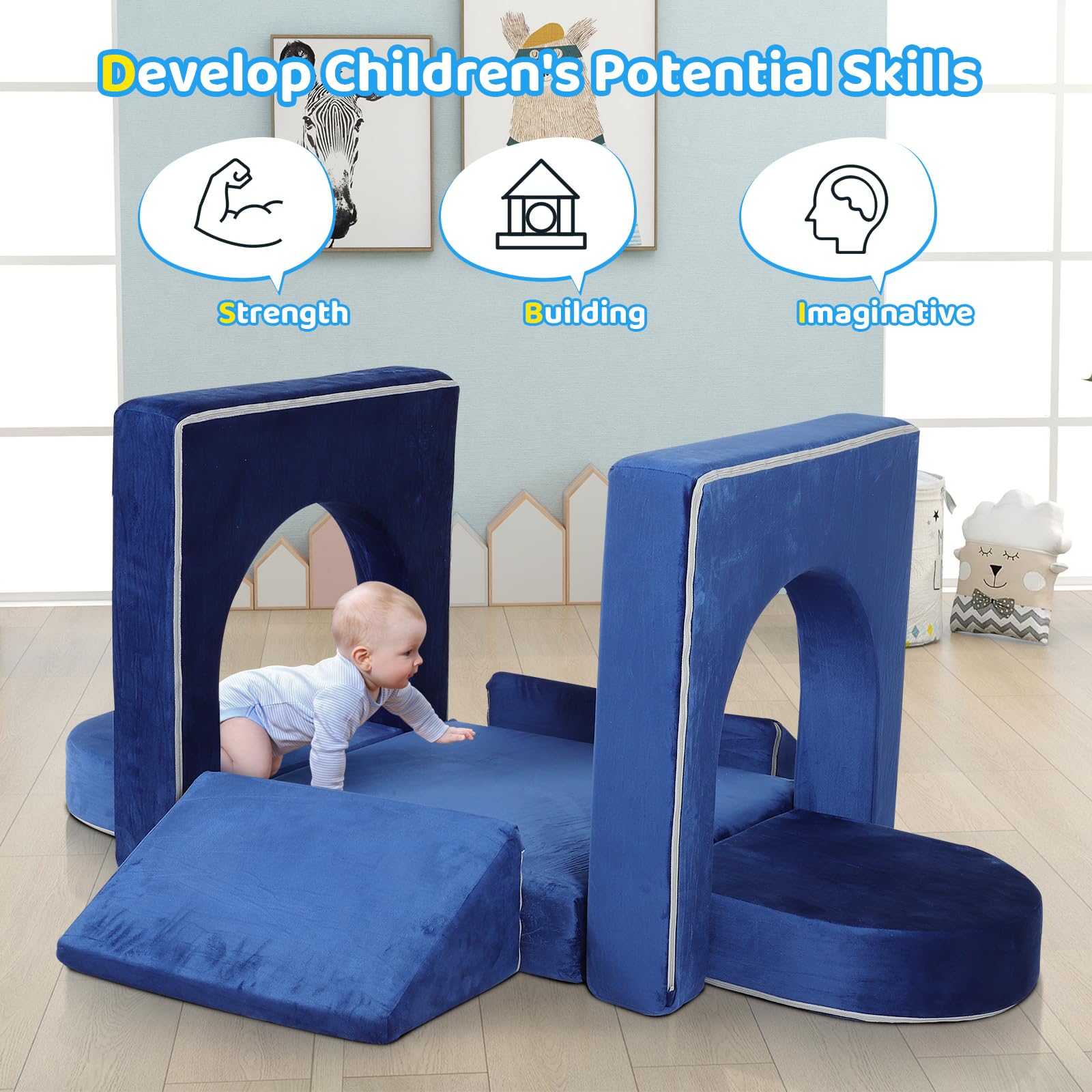 Modular Toddler Play Couch - 12 Piece Foam Building Block Set