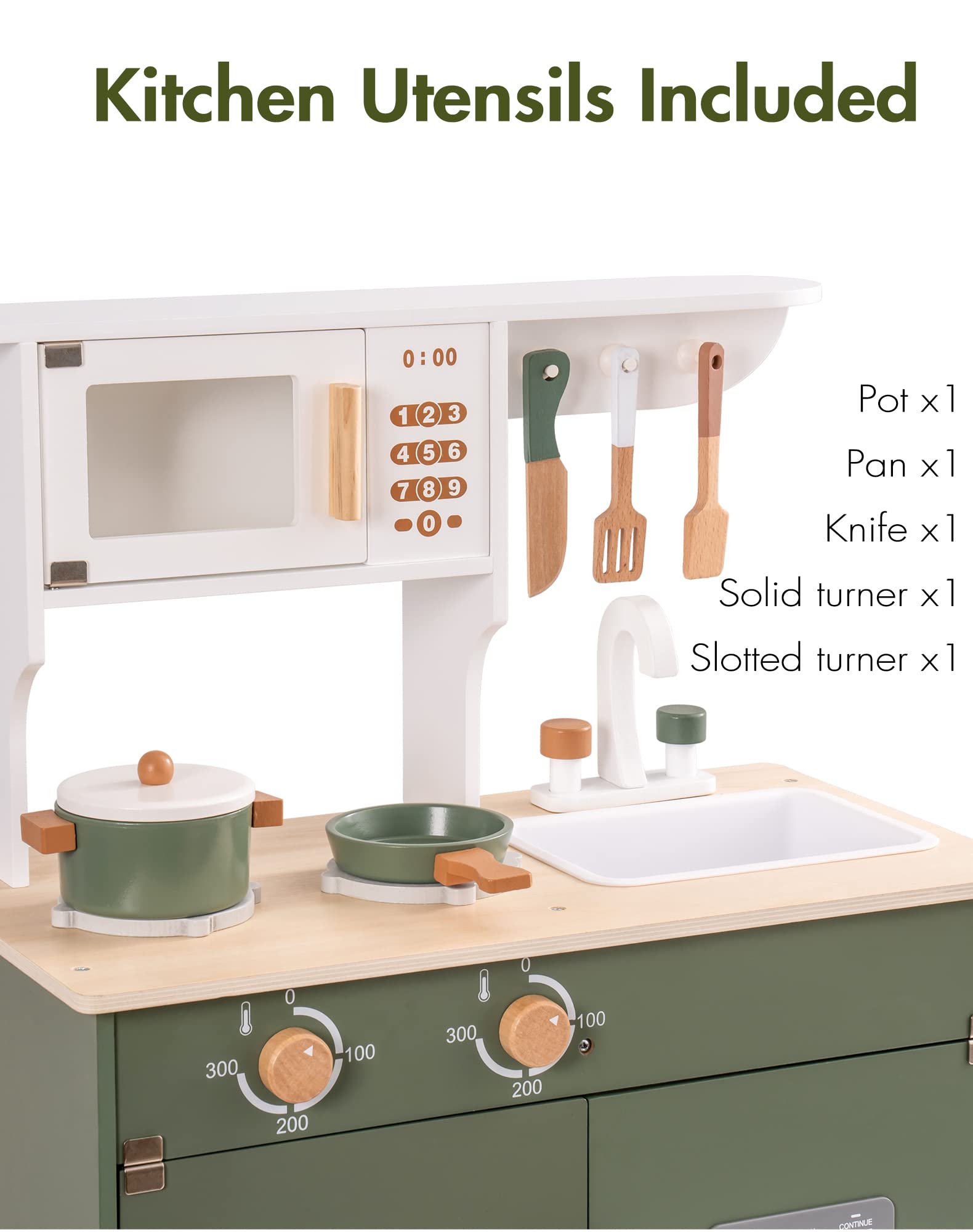 Wooden Play Kitchen Set with Ice Dispenser and Accessories