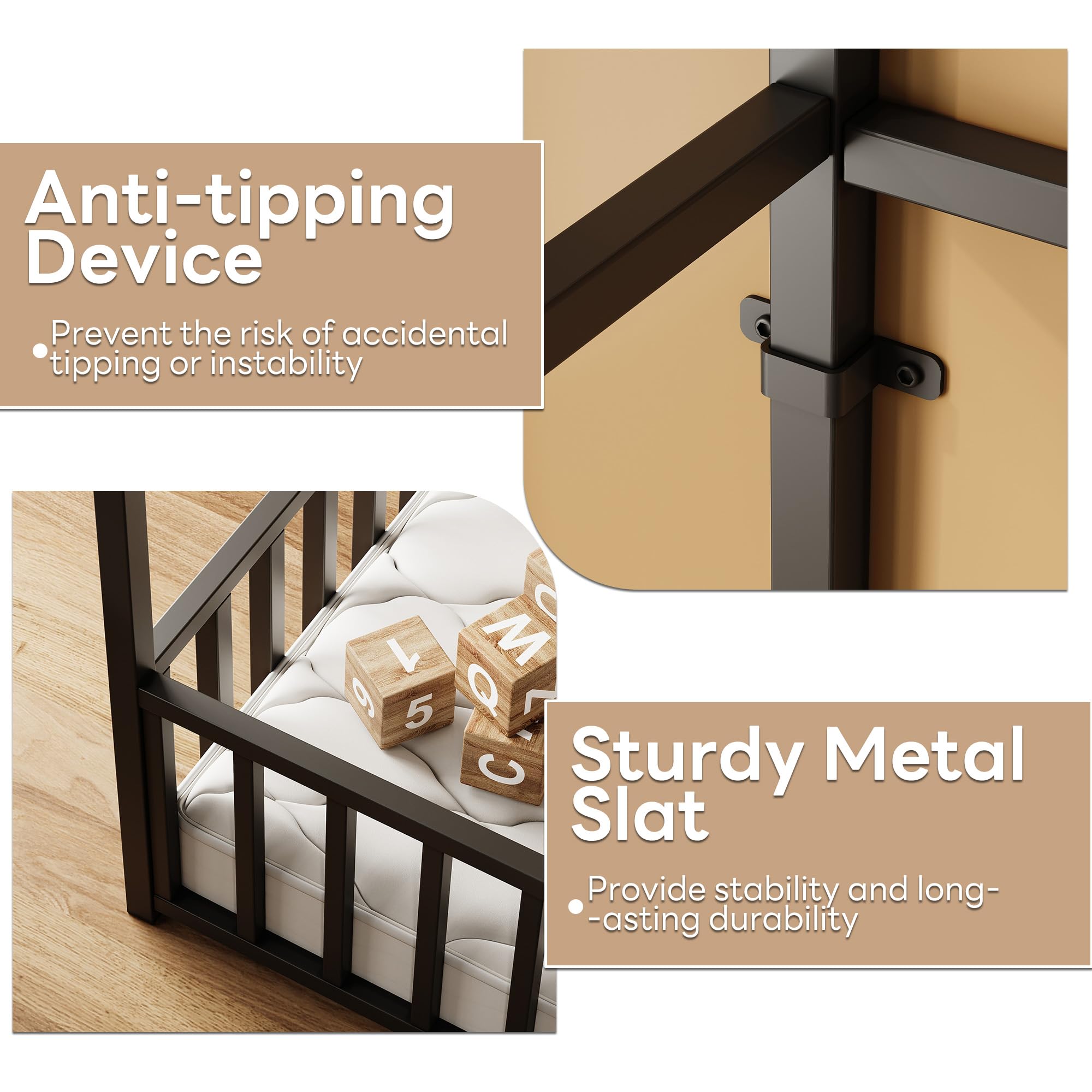Twin Floor Bed Frame with Roof & Fence Guardrails
