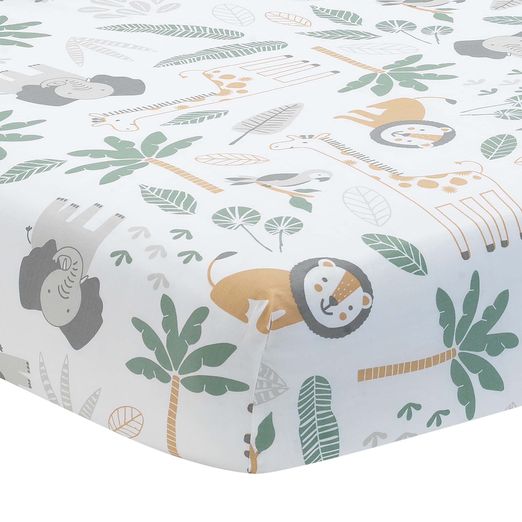 5-Piece Safari Animals Crib Bedding Set with Quilt and Fitted Sheet