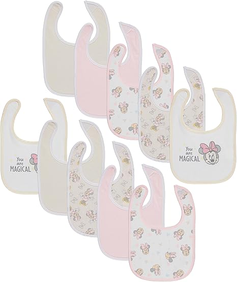 10-Pack Minnie Mouse Baby Bibs – Soft, Absorbent, and Adjustable Cotton