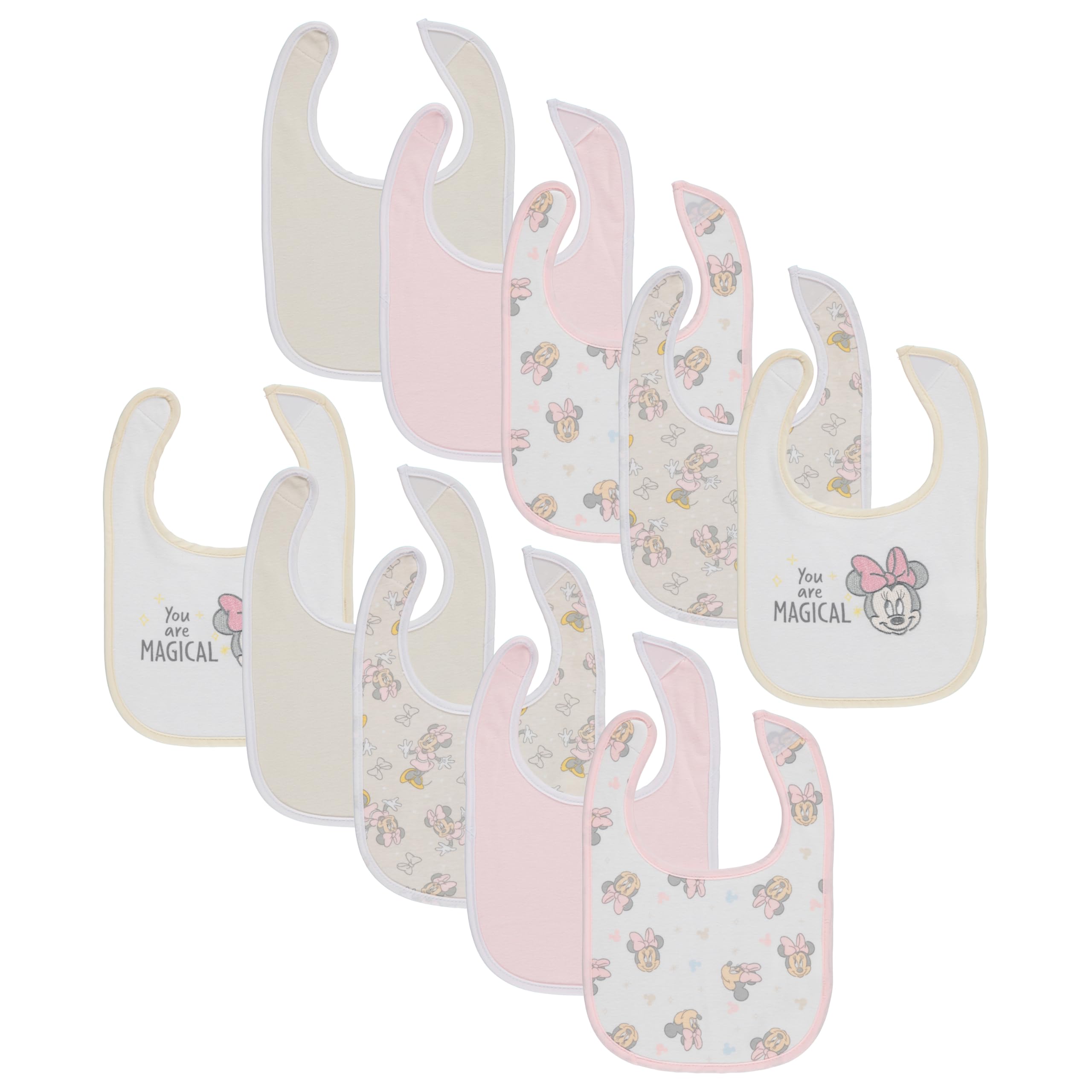 10-Pack Minnie Mouse Baby Bibs – Soft, Absorbent, and Adjustable Cotton