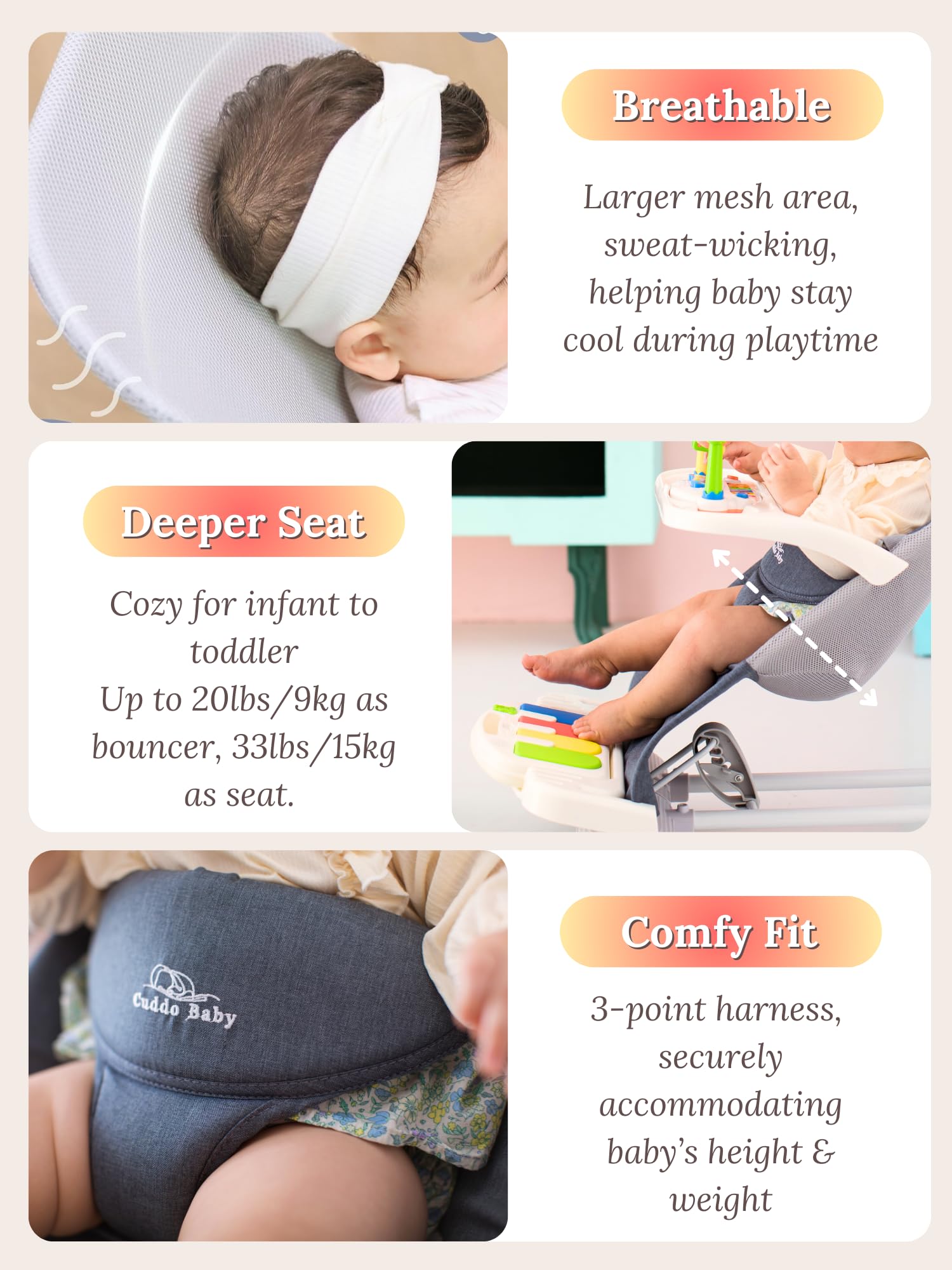4-in-1 Baby Bouncer with Wheels and Piano Tray