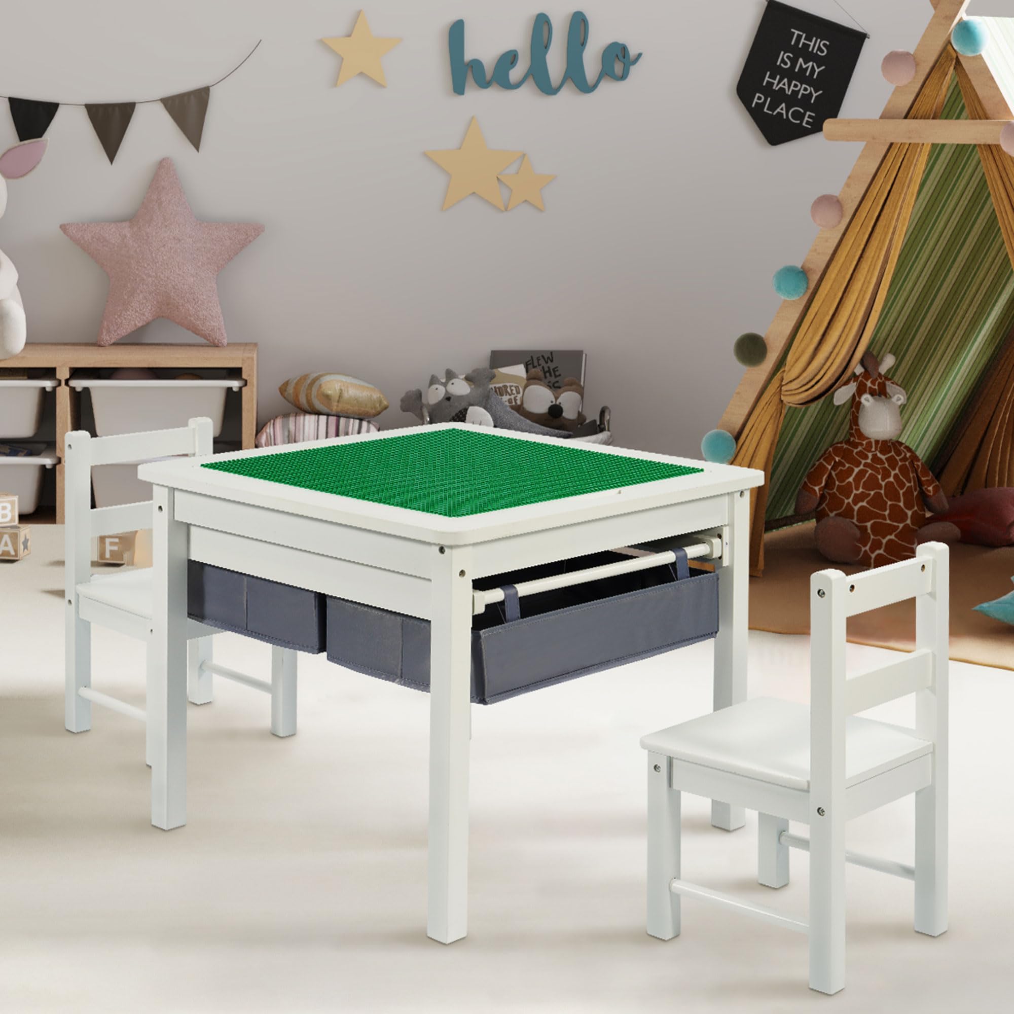 2-in-1 Kids Construction Play Table with 2 Chairs