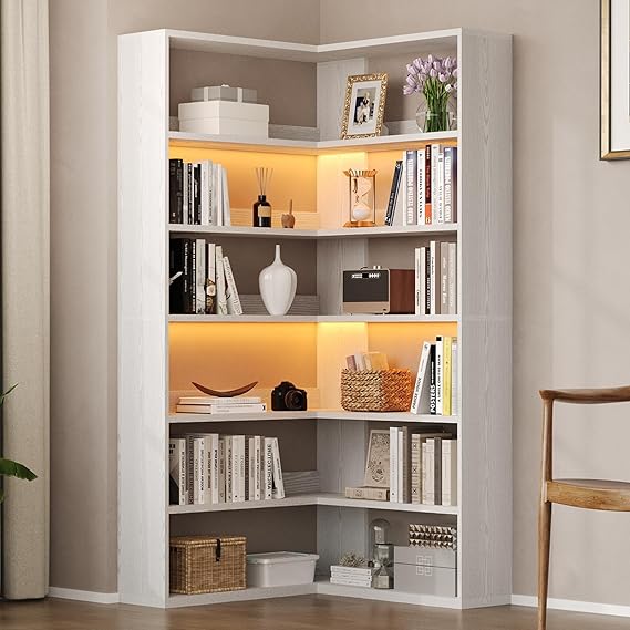 6-Tier Corner Bookshelf with LED Lights