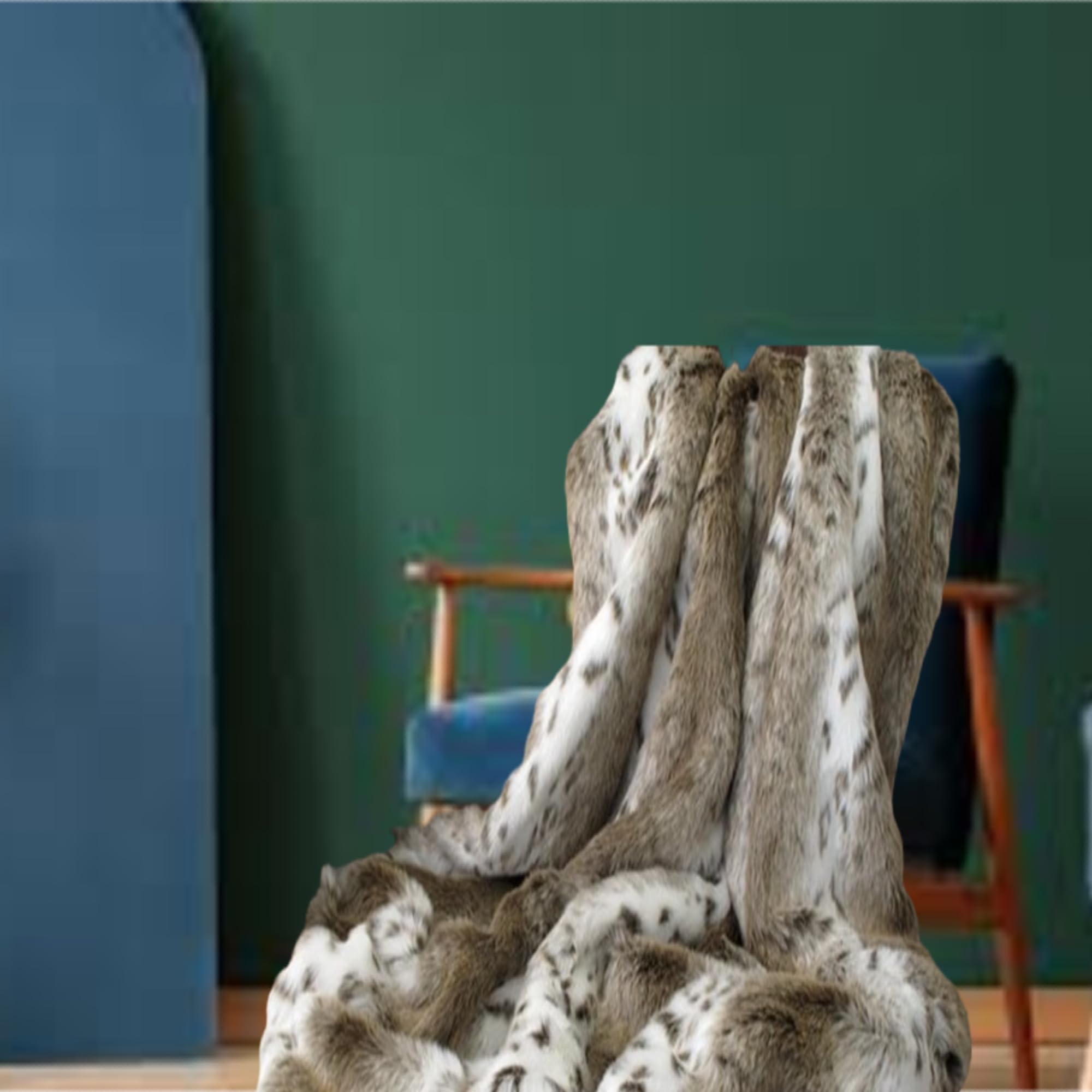 Faux Fur Throw Blanket Lynx Print Plush Minky Lined