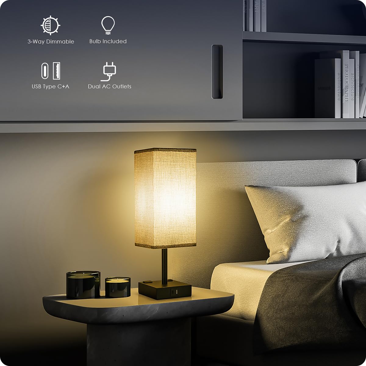 Bedside Table Lamps Set of 2 - Touch Nightstand Lamp for Bedroom
