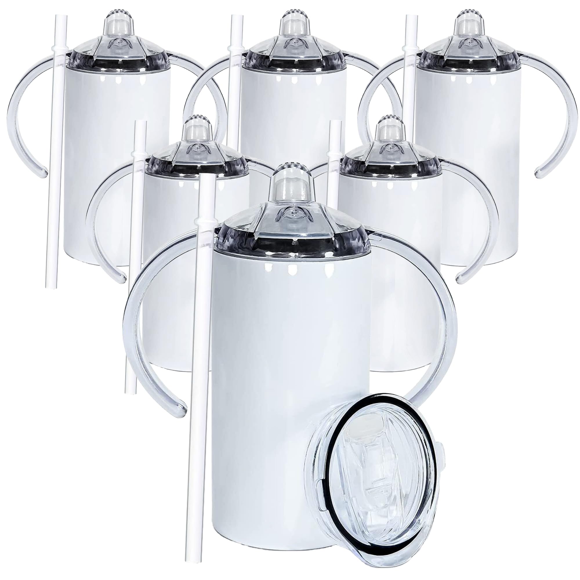 6 Pack of 12 oz Sublimation Sippy Cup Blank with Handles Straight
