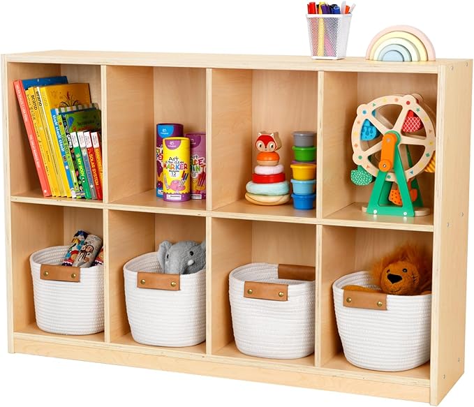 8-Compartment Backpack Wooden Storage Cabinet - Kids Toy Storage Organizer