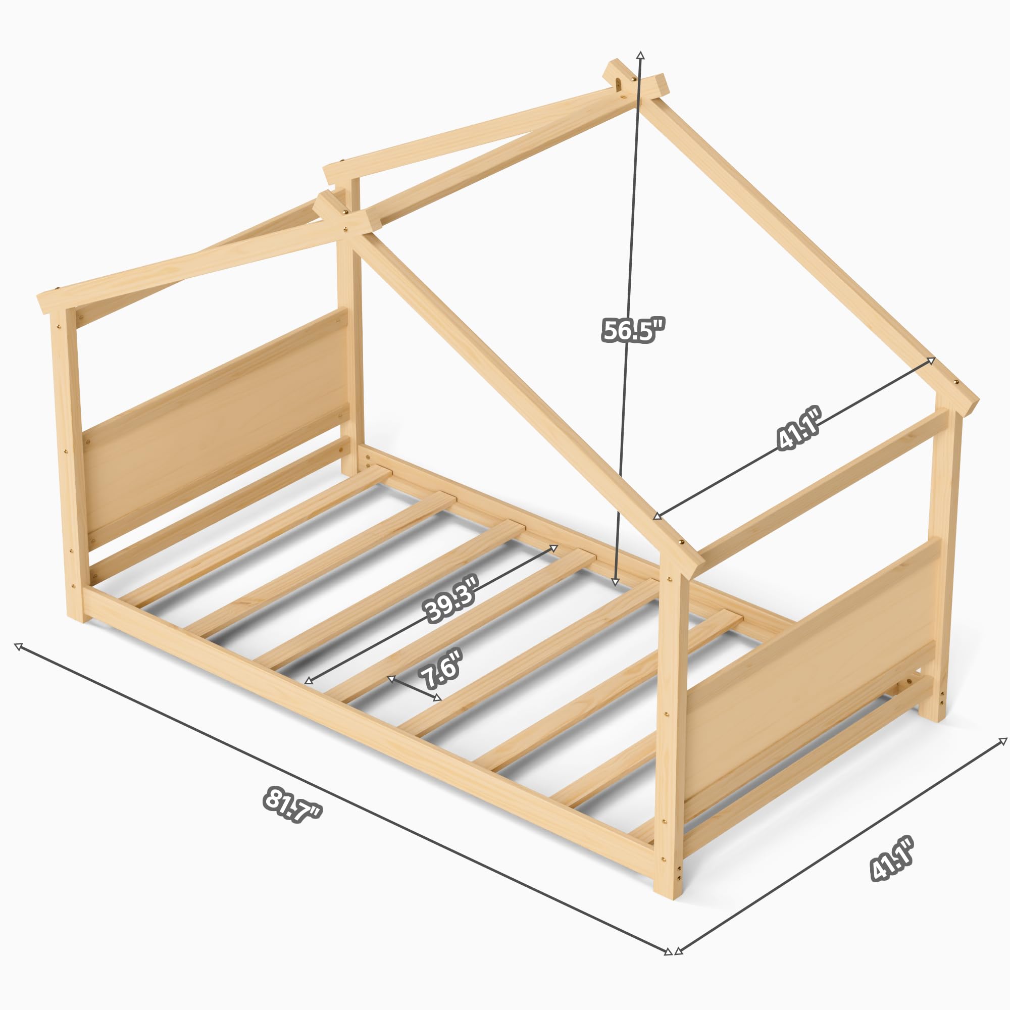 Twin Floor House Bed Frame with Headboard and Footboard