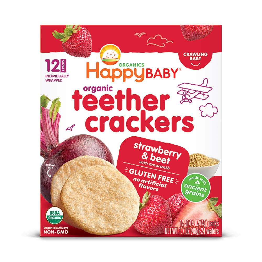 Organics Baby Snacks, Gentle Teething Crackers, Gluten Free & Vegan, Strawberry & Beet, 12 Count (Pack of 6)