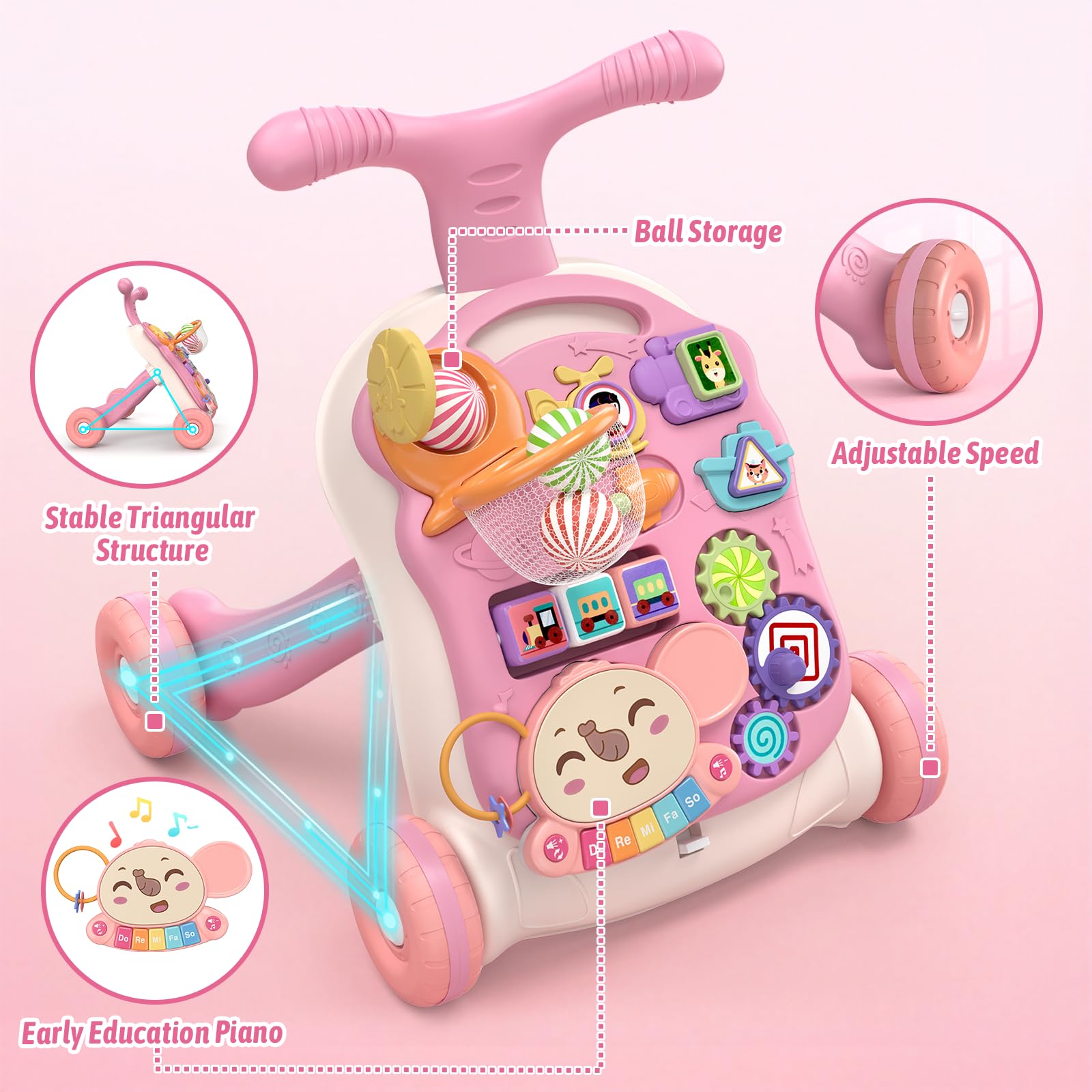 3-in-1 Baby Walker Activity Center with Music Panel