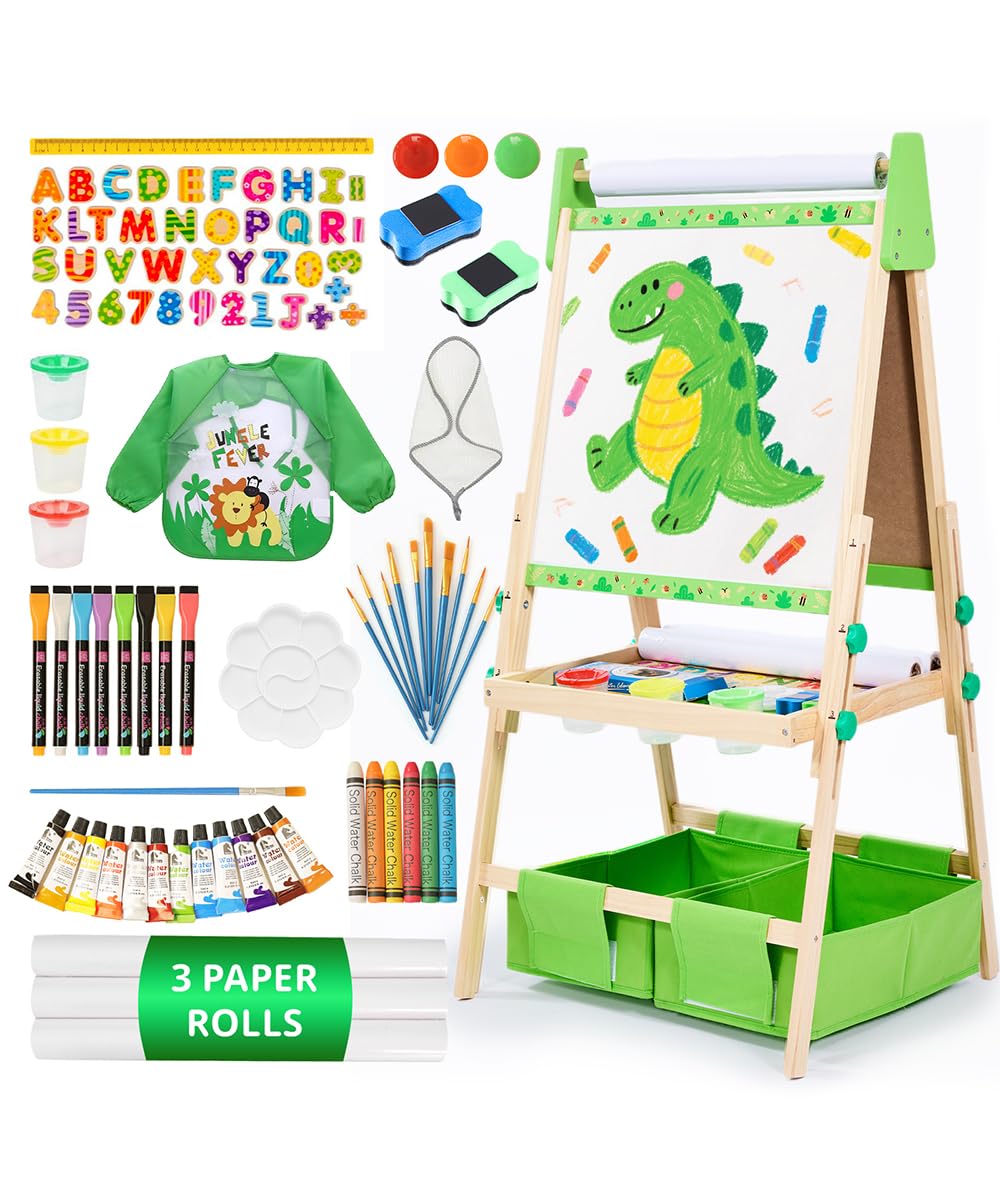 Adjustable Wooden Art Easel for Kids with Magnetic Whiteboard and Chalkboard