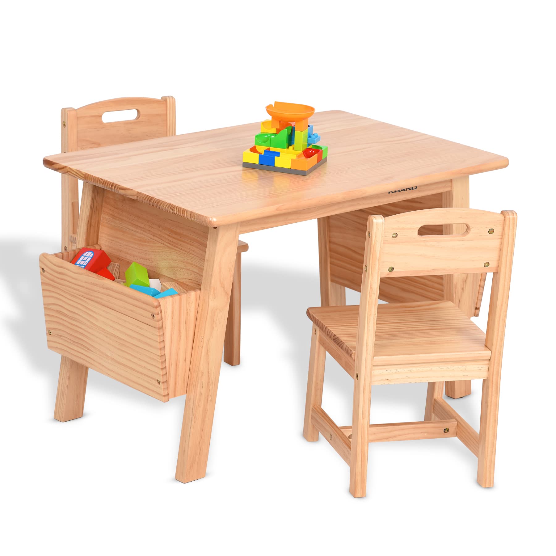 Wood Table and 2 Chair Set with Storage Desk and Chair Set