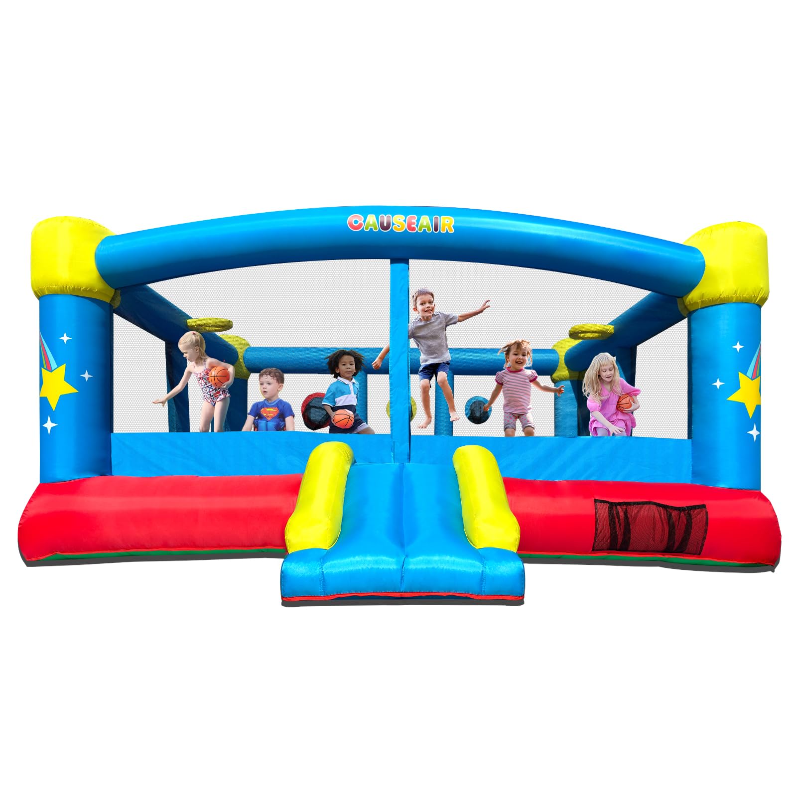 Big Inflatable Bounce House for Party Fun,15ft x 14.8ft,Double Basketball Hoop,Throw Ball