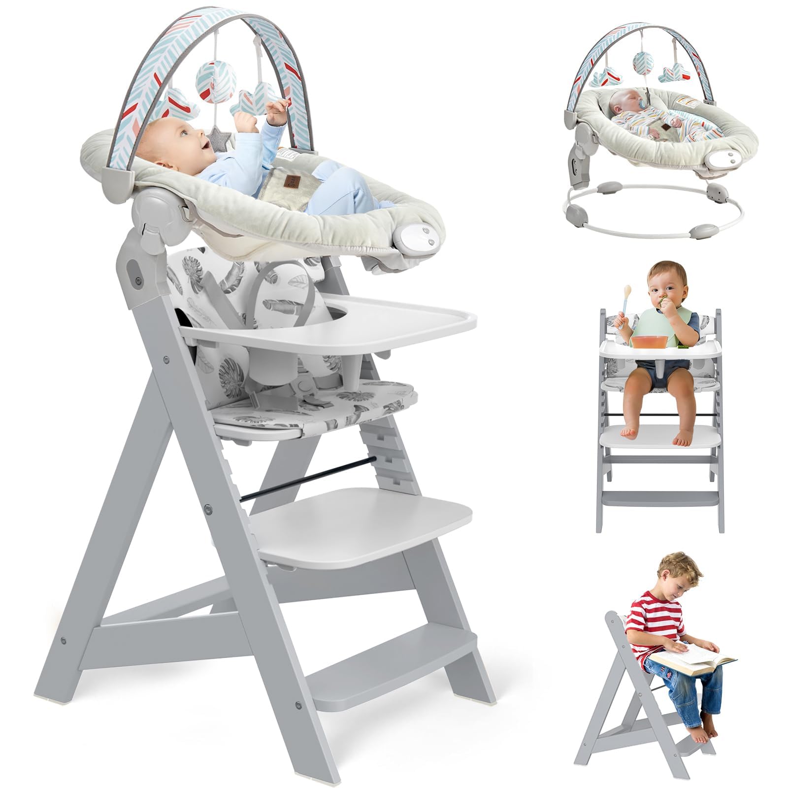 Adjustable Wooden High Chair with Tray