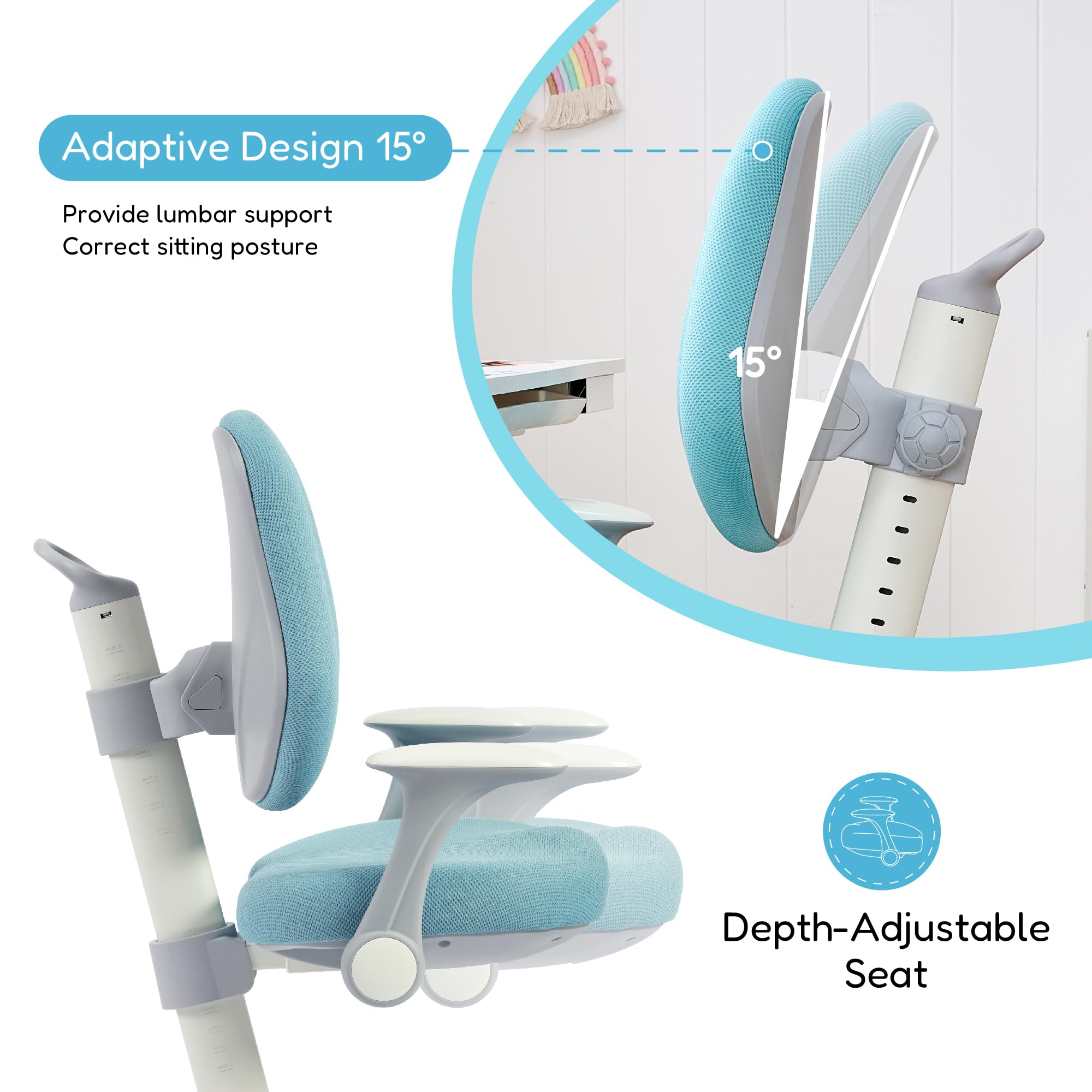 Ergonomic Kids Study Chair with Adjustable Height and Lumbar Support