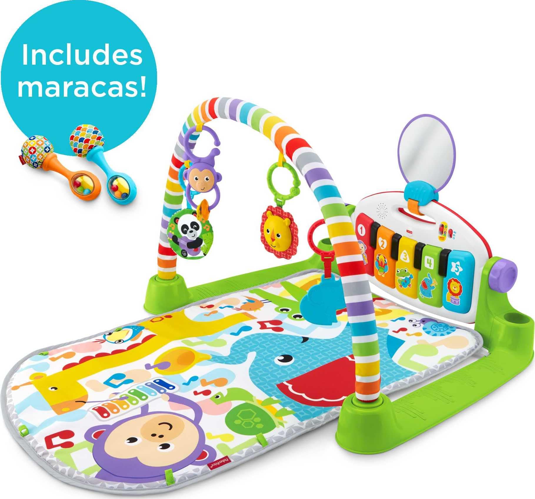 Baby Playmat Deluxe Kick & Play Piano Gym for Learning & 2 Maracas Soft Rattles