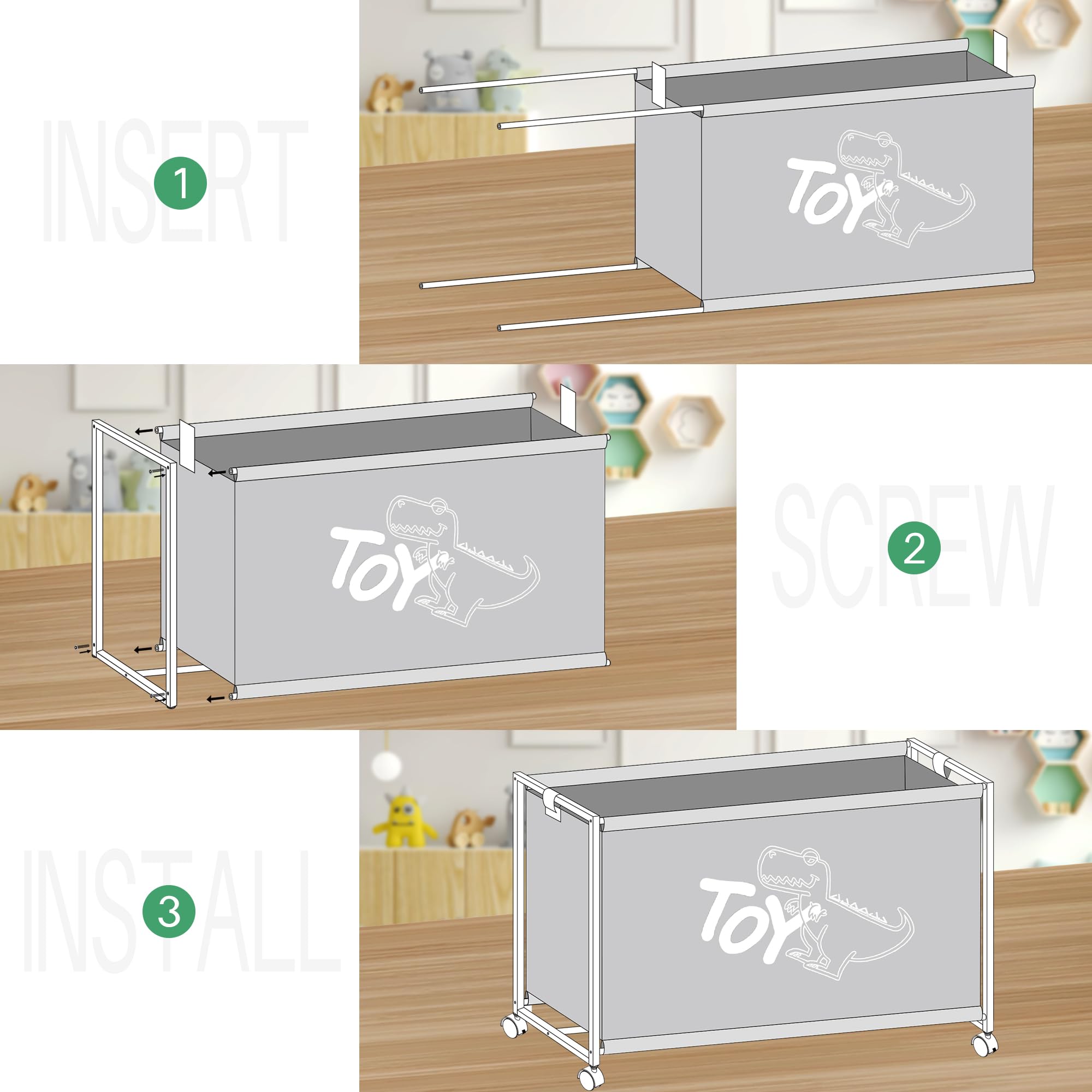 Large Toy Storage Box with Wheels - 124L Capacity