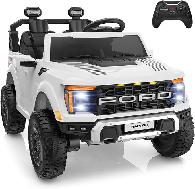 4V 2 Seater Ride on Toys for Kids, Licensed Ford F-150 Raptor Kids Electric Vehicles