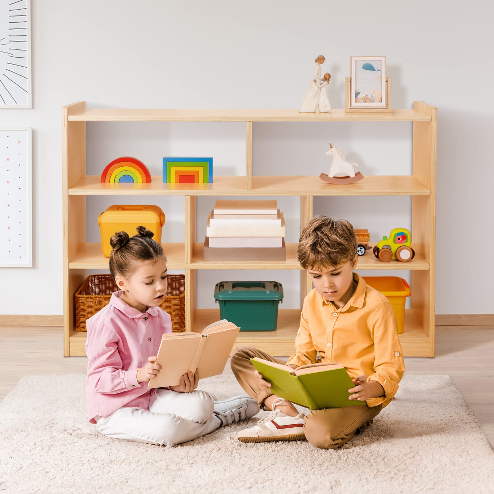 Montessori Toy Shelf and Storage, 31.5" H, 3-Tier Toy Storage Organizer with 8 Cubby