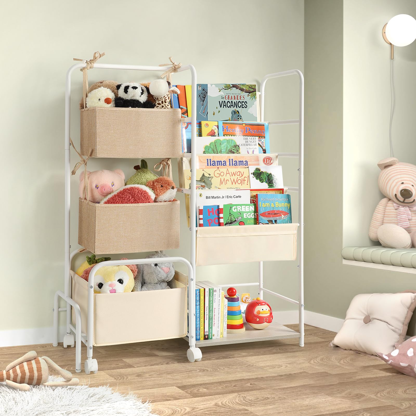 Bookshelf and Toy Storage, Montessori Bookshelf, 4-Tier Baby