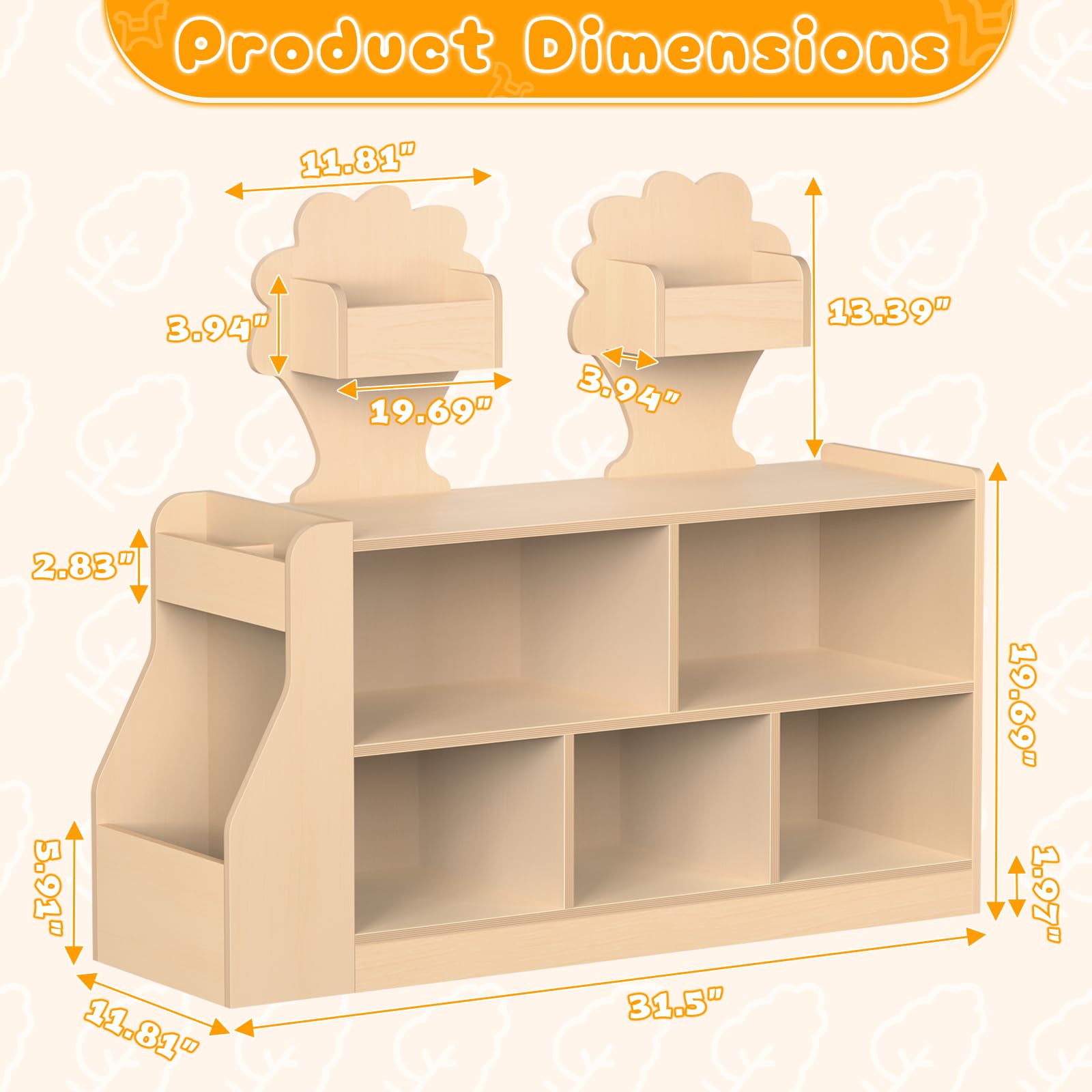 Montessori Toy Storage Shelf, Wooden Montessori Bookshelf