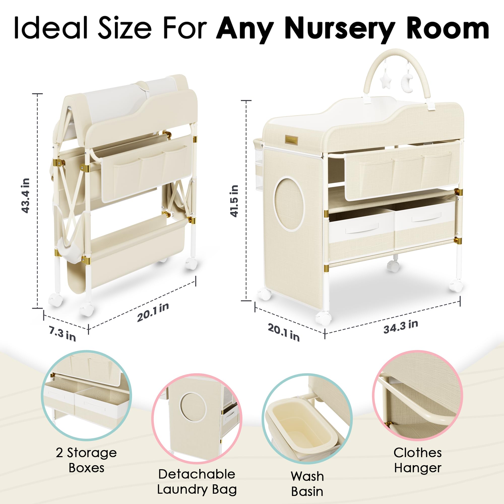 Portable Baby Changing Table with Wheels and Storage