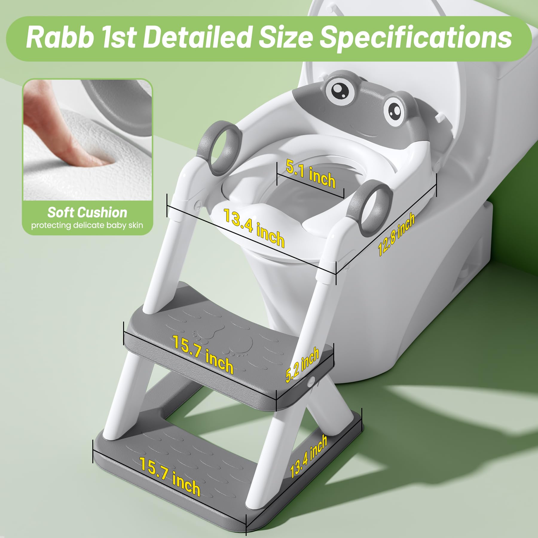 Rabb 1st Frog Potty Training Seat, Upgrade Toddler Toilet Seat for Kids Boys Girls, 2 in 1 Potty Training Toilet for Kids, Splash Guard Anti-Slip Pad Step Stool