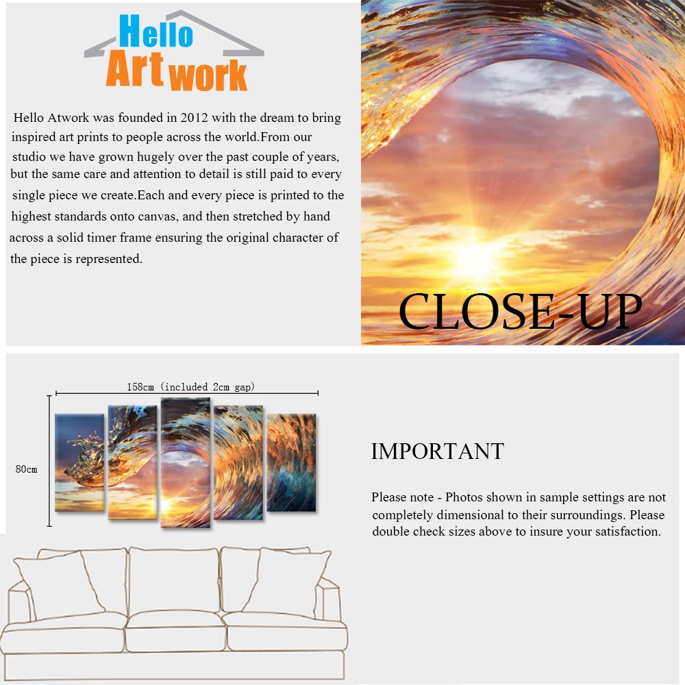 5 Piece Sea Waves Canvas Wall Art Sunset Ocean Beach Paintings