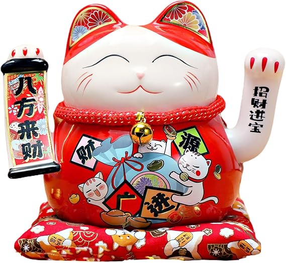 Cat Waving Arm Statue,Chinese Ceramic Fortune Cat,Japanese
