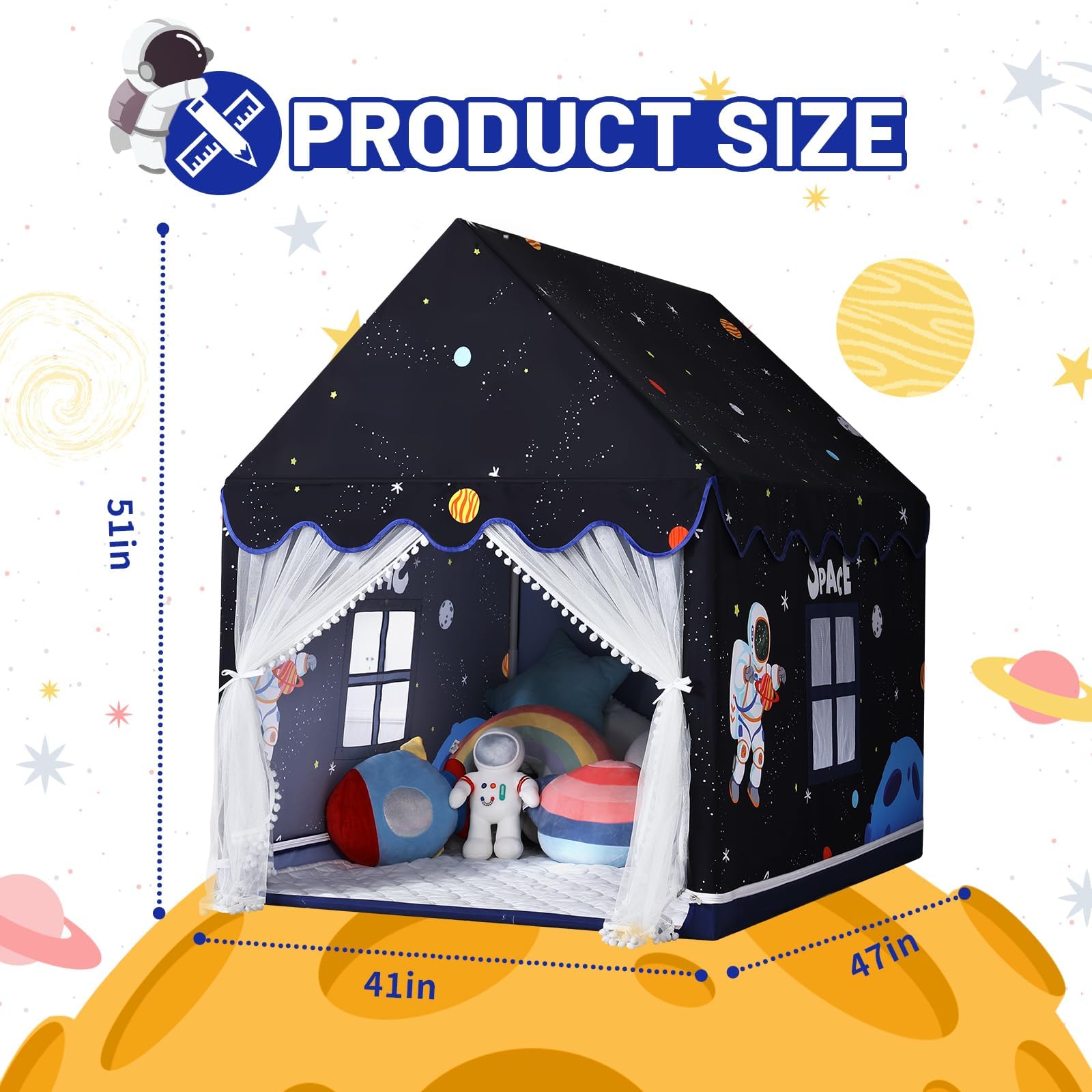 Space Kids Tent with Mat and Star Lights