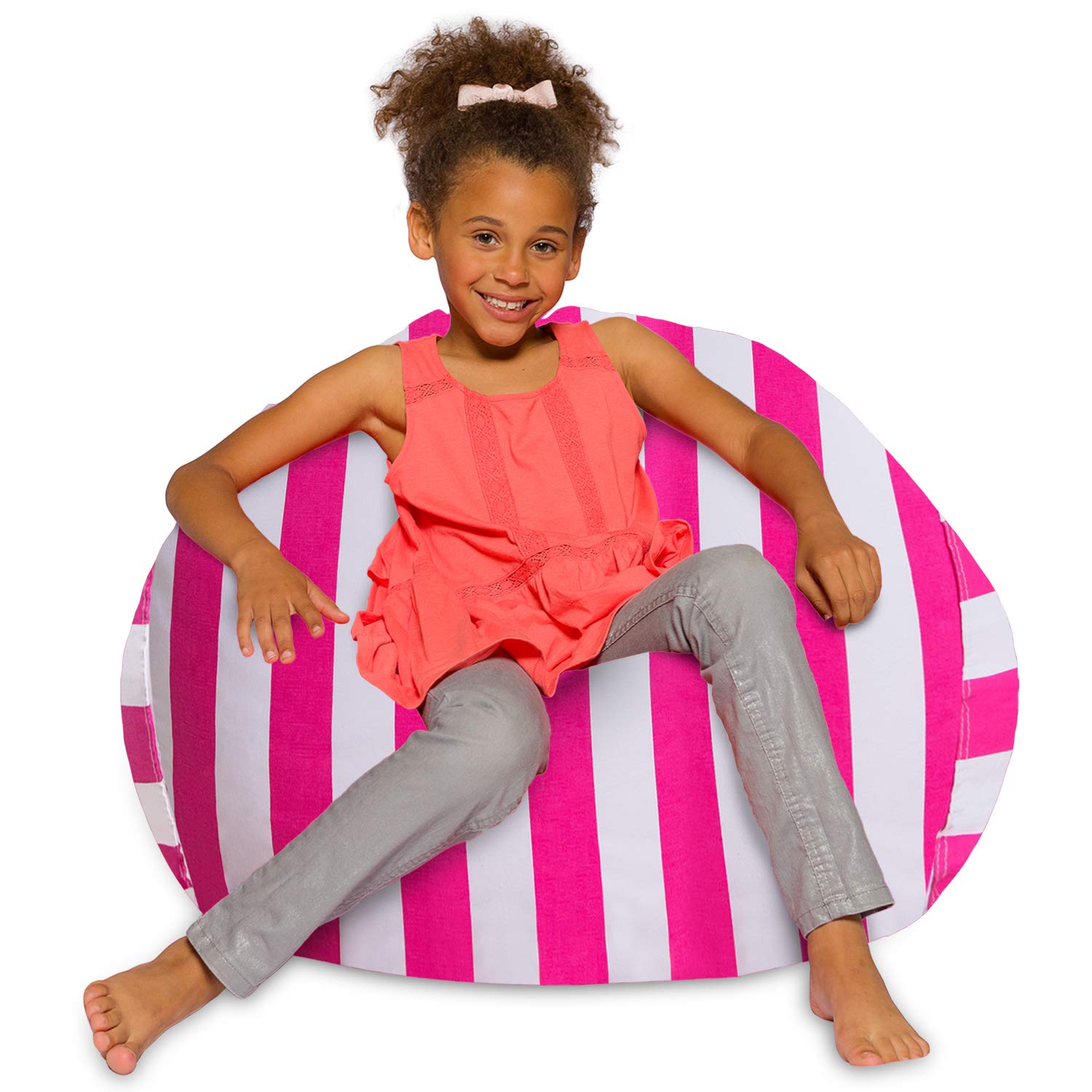 Large Bean Bag Chair with Removable Washable Cover - Pink White Canvas Stripes
