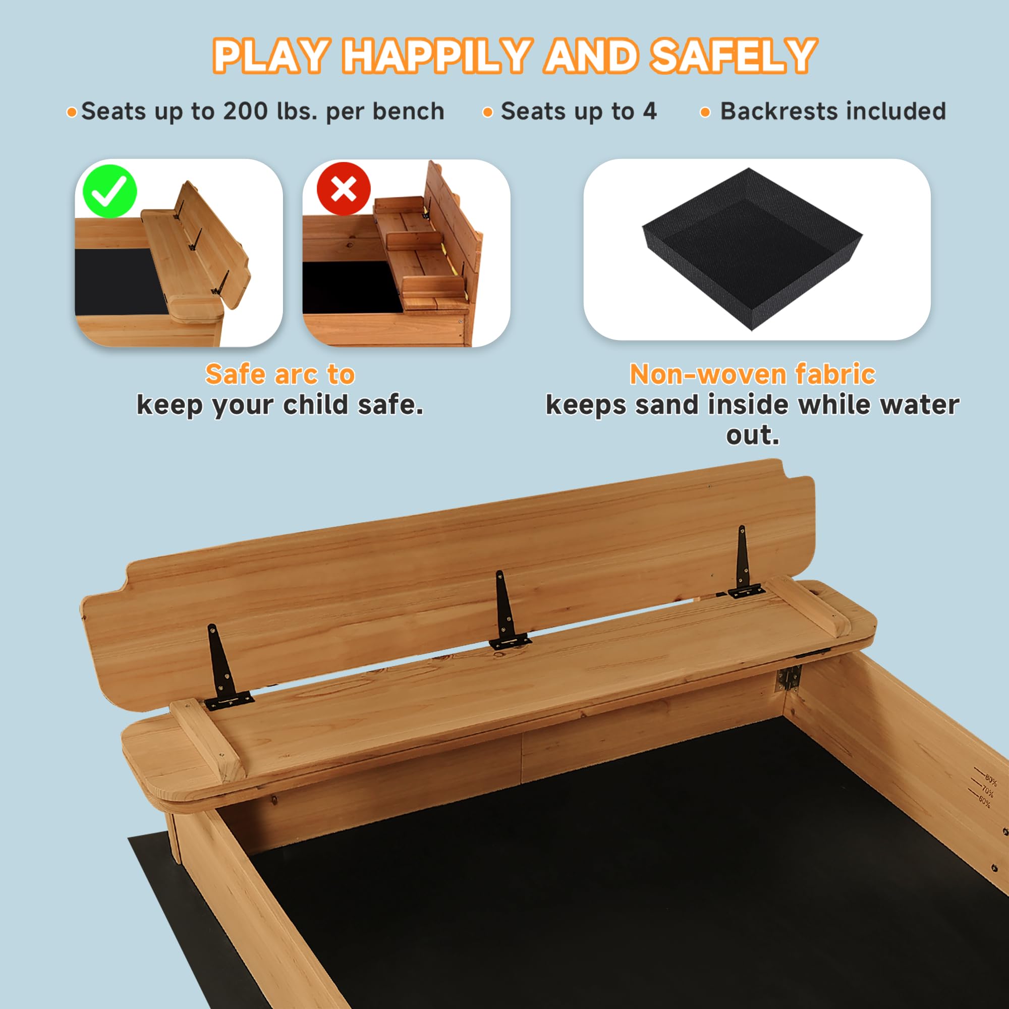 Wooden Sandbox with Canopy and Bench Seats