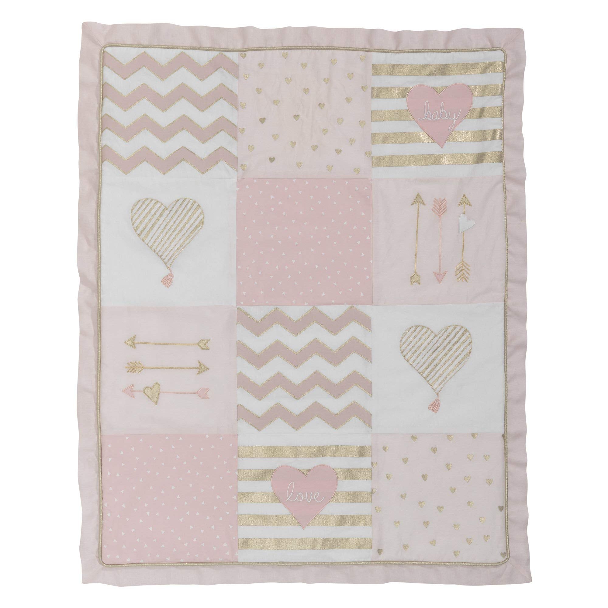 4-Piece Crib Bedding Set Pink Gold Heart
