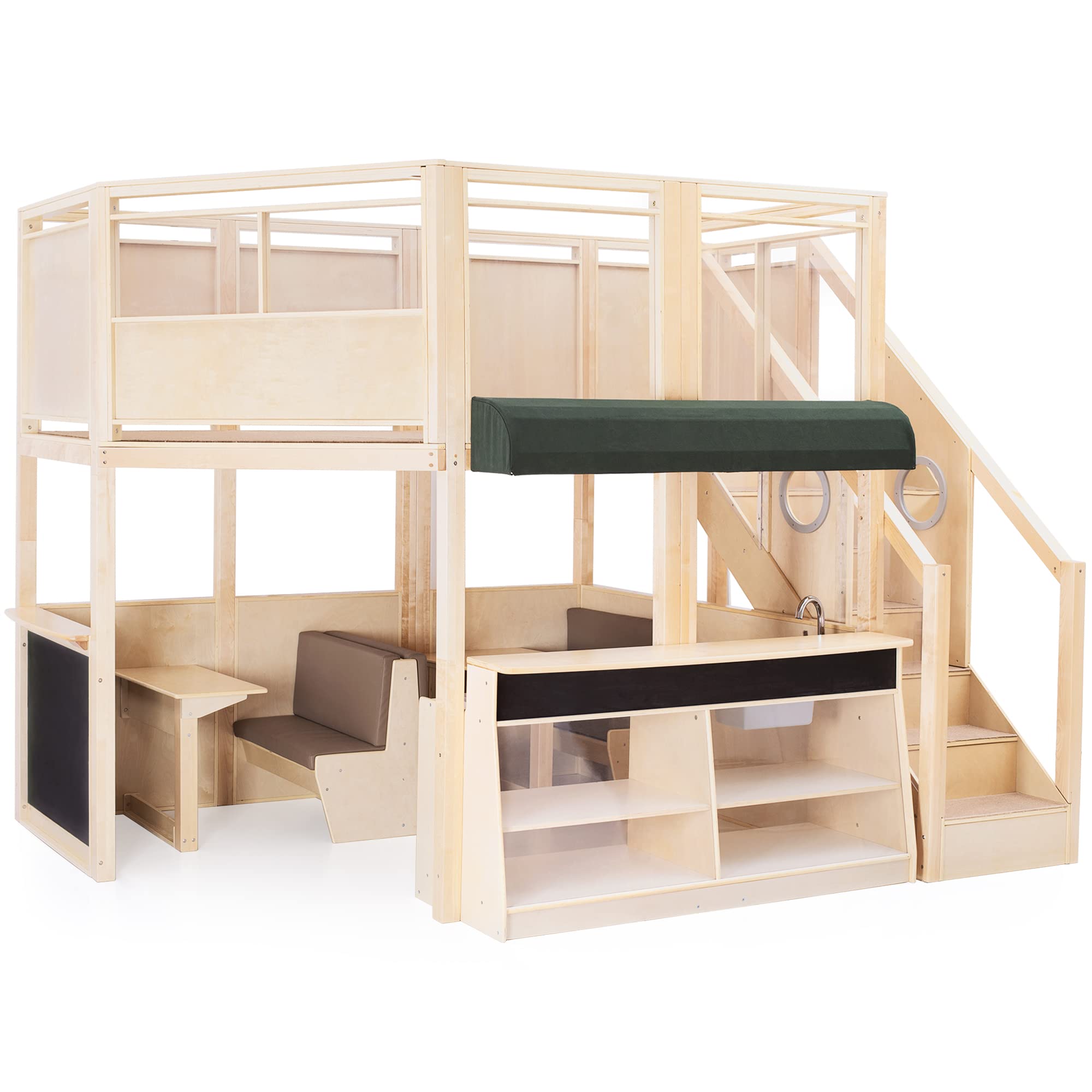 Wooden Indoor Play Kitchen Loft with Climber