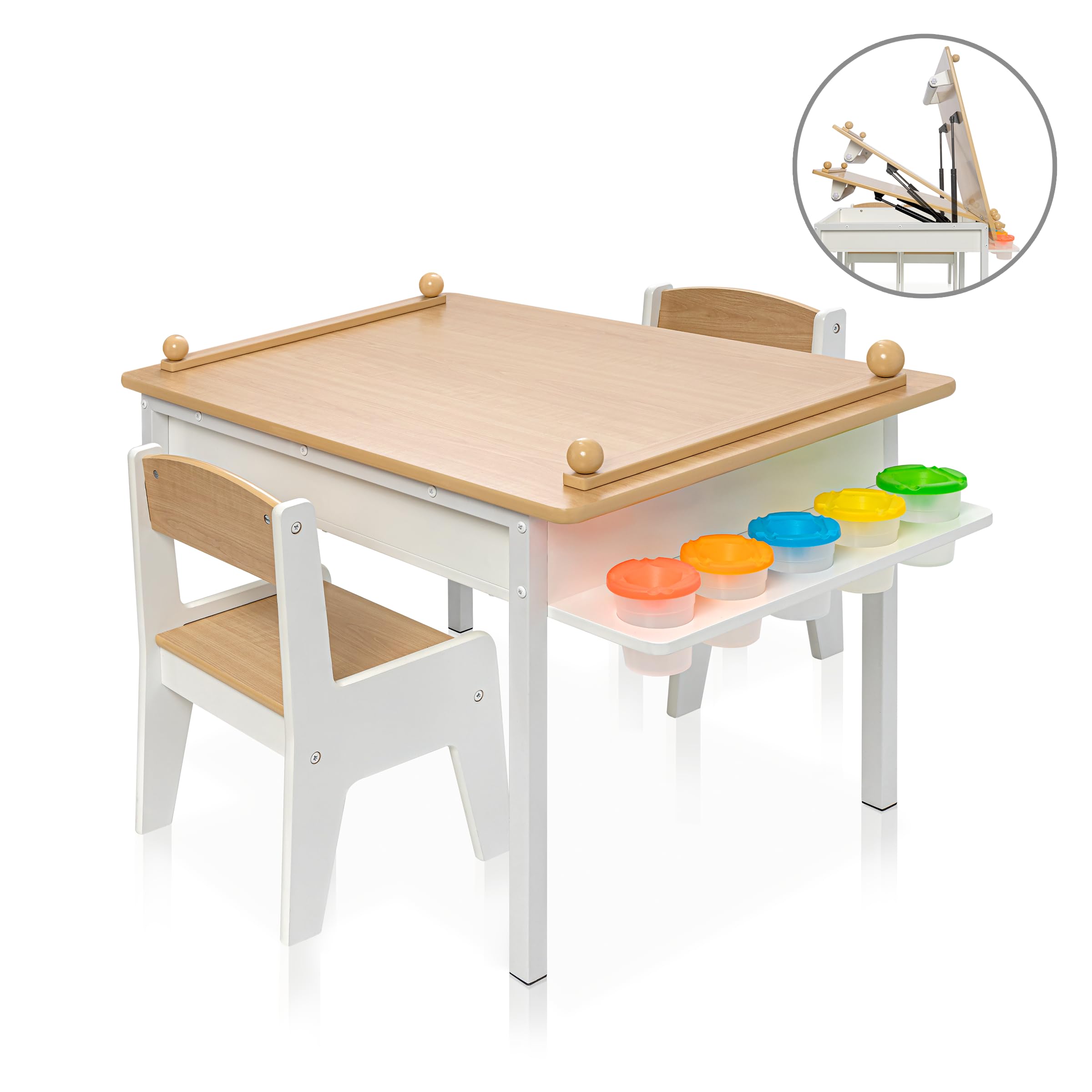 2-in-1 Kids Art Table and Chair Set with Storage and Easel