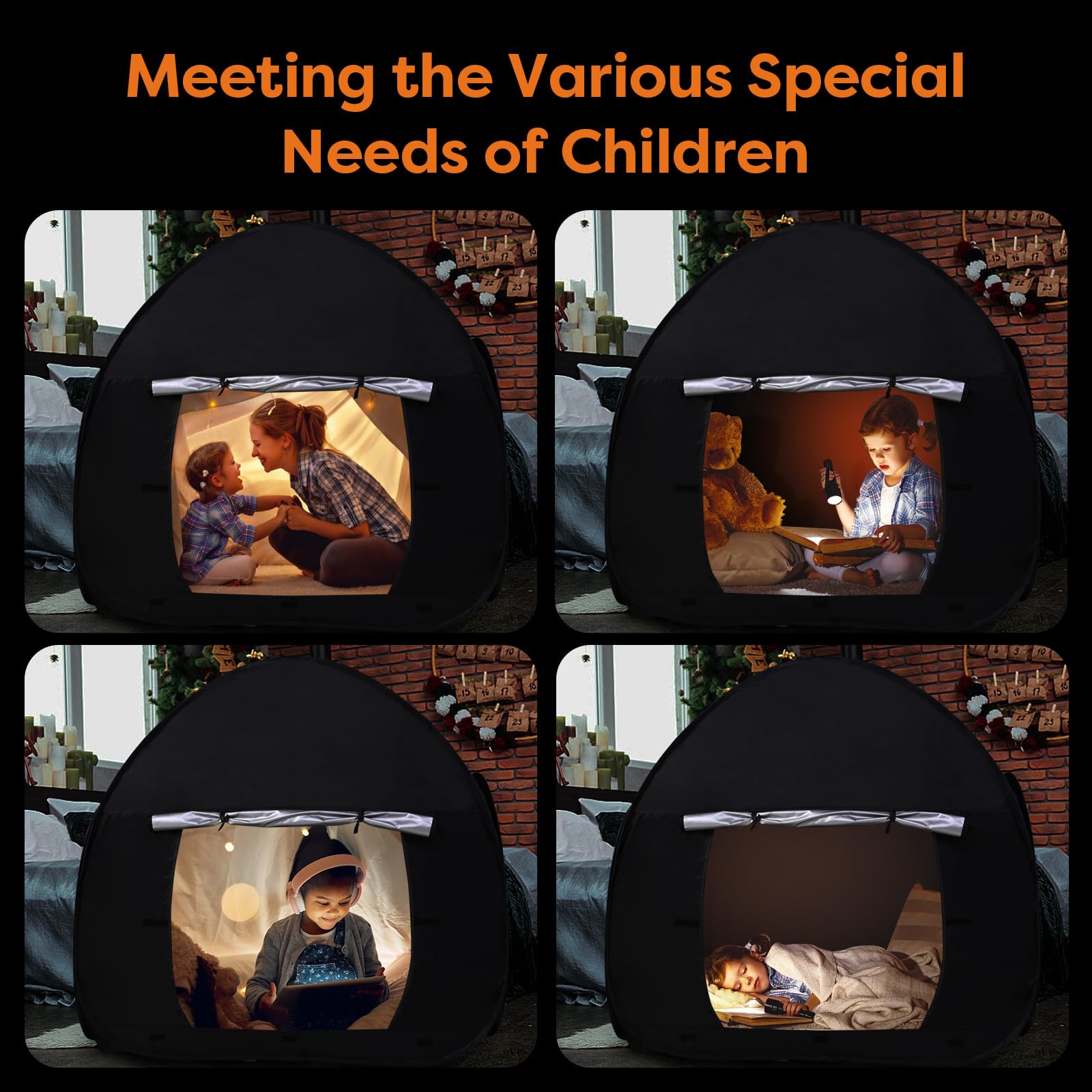Sensory Tent for Kids with Autism,47x47x47in Blackout Sensory Room Pop-up Play Tent,Calm Corner for Children to Play and Relax,Helps with Autism, SPD,Anxiety & Improve Focus