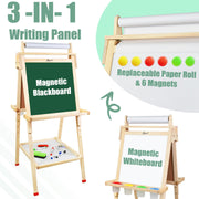 Joyooss Art Easel for Kids with Double-Sided Magnetic, Wooden Standing Kids Easel with Dry Erase Whiteboard & Chalkboard, Height Adjustable Children Easel with Paper Roll, Bonus Toddler Art Supplies