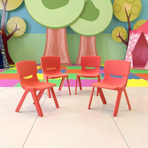 4 Pack Blue Plastic Stackable School Chair with 10.5" H Seat, Preschool Chair
