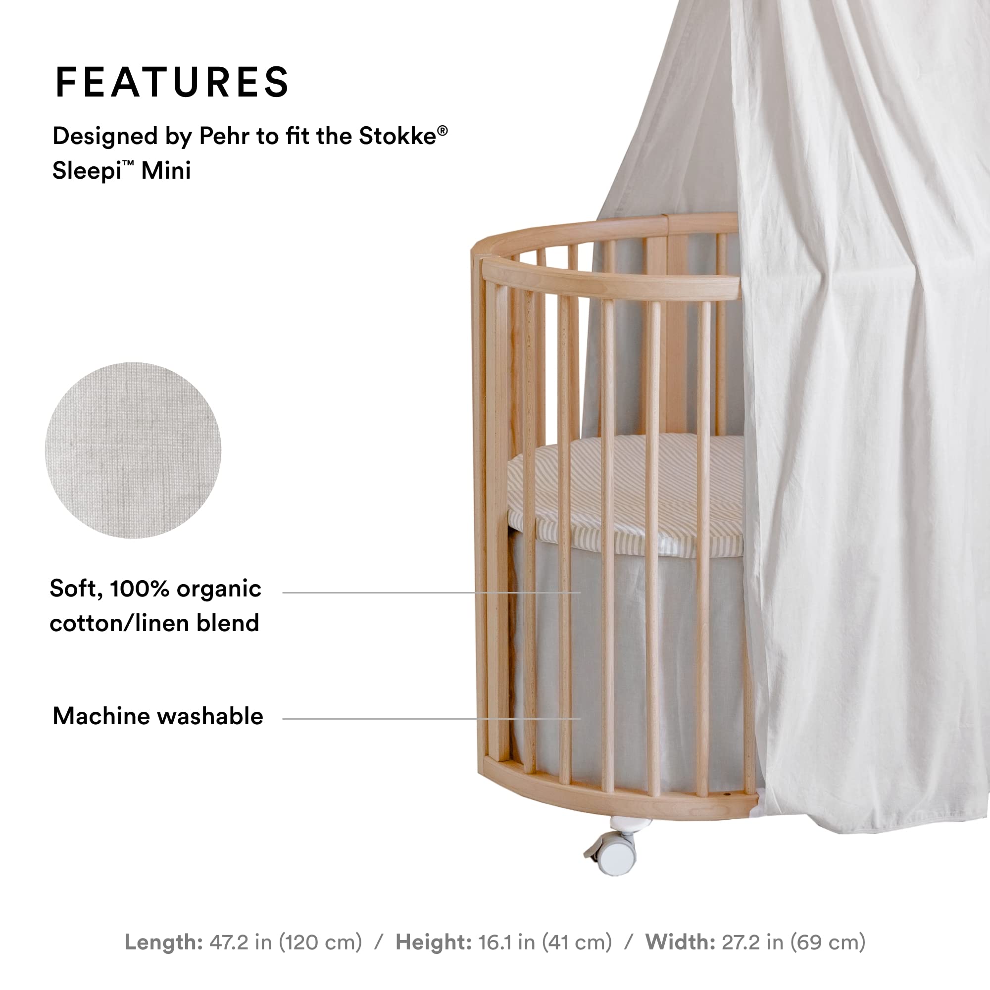 Stokke Sleepi Mini Bed Skirt by Pehr, Grey - Compatible with Stokke Sleepi Mini - Available in Numerous Colors - Machine Washable, Soft Organic Cotton