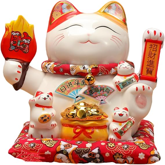 Cat Waving Arm Statue,Chinese Ceramic Fortune Cat,Japanese