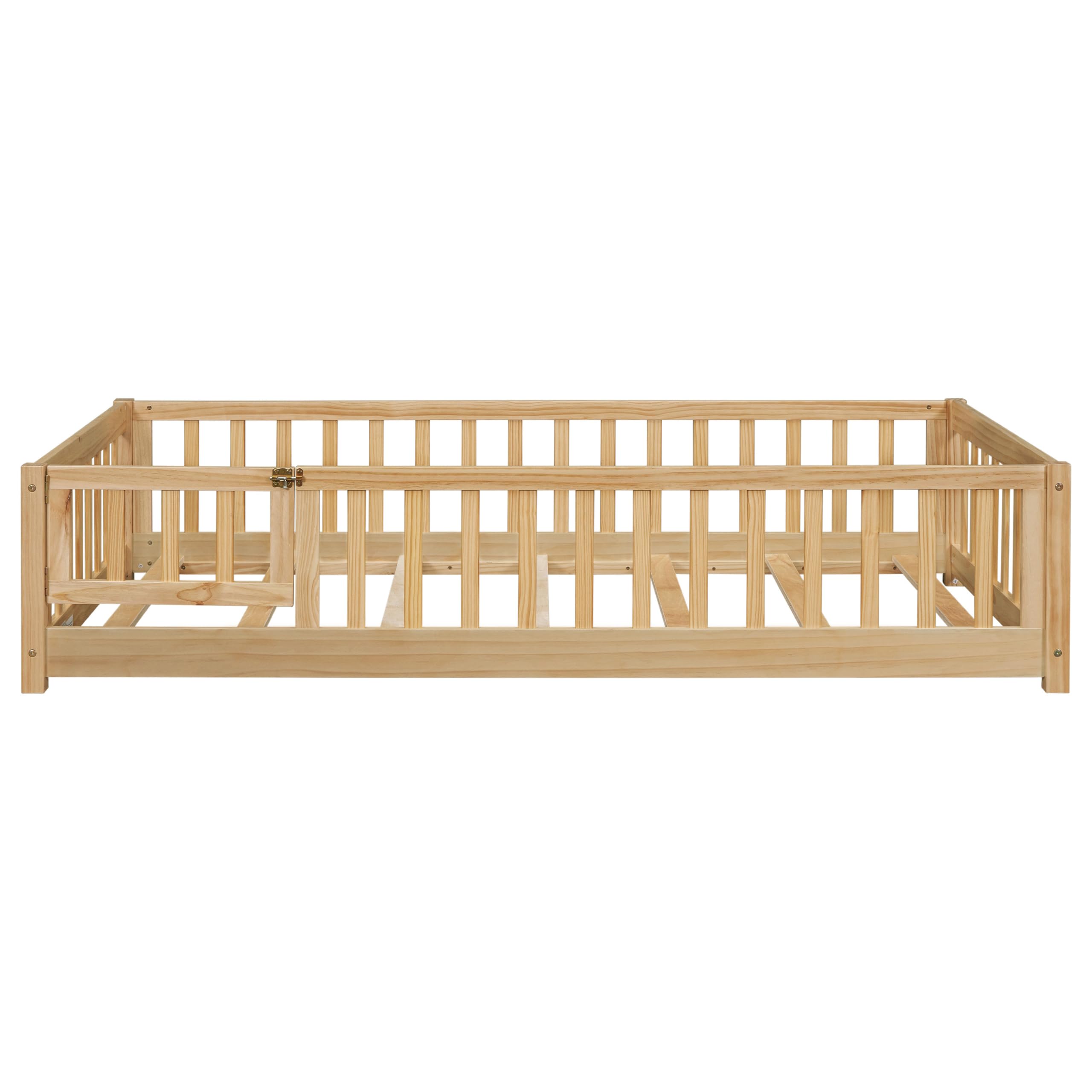 Twin Montessori Floor Bed with Safety Rails and Convertible Door
