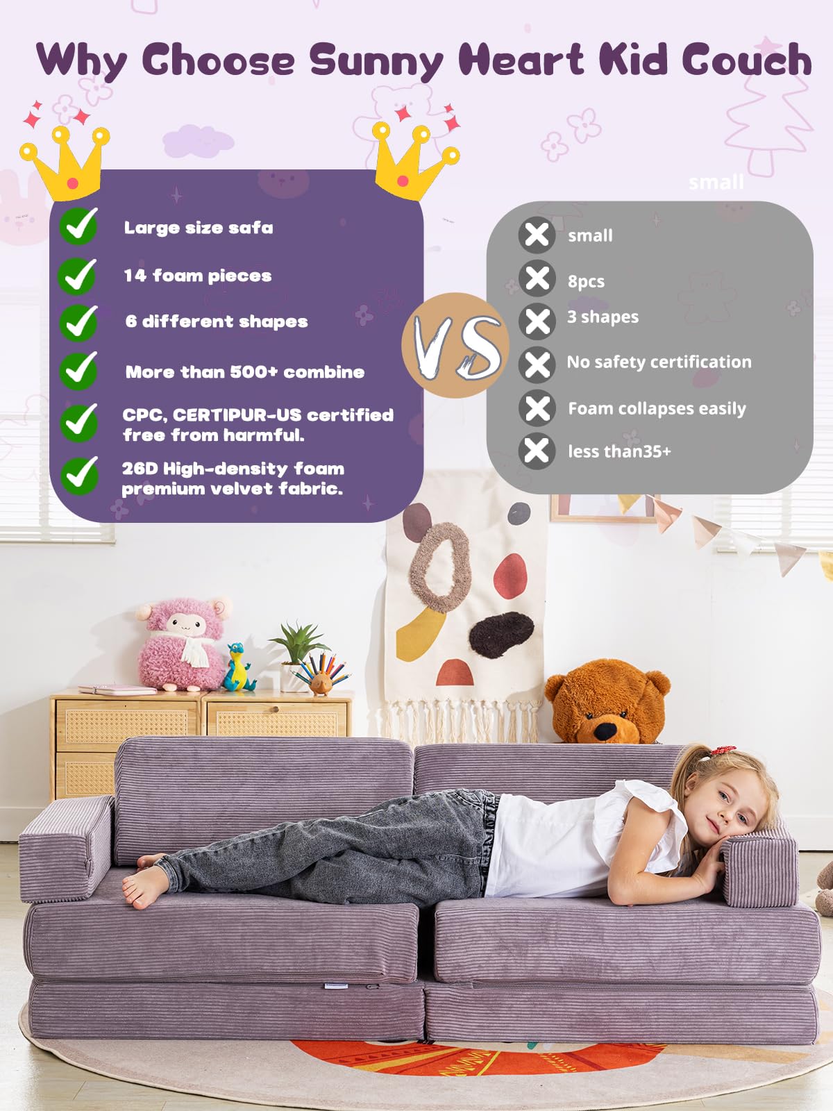 14-Piece Modular Kids Play Couch